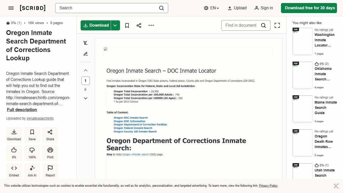 Oregon Inmate Search Department of Corrections Lookup PDF Oregon Total Institutions
