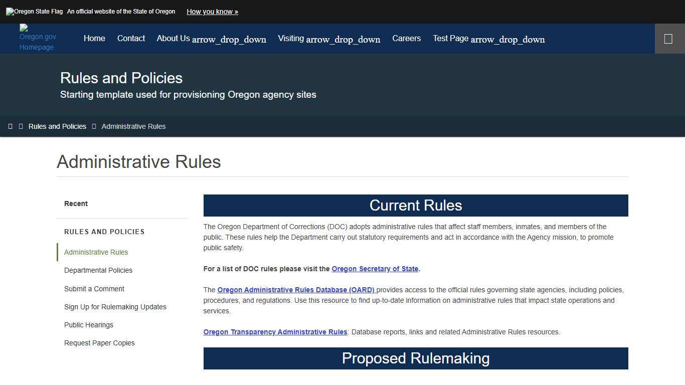 Department of Corrections : Administrative Rules : Rules and Policies : State of Oregon